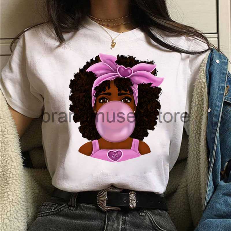 Women's T-Shirt Summer New Women Melanin Print T Shirt Girl Black African Curly Hair Girl Tshirt Femme Harajuku Clothes Woman T-shirt Drop Ship J