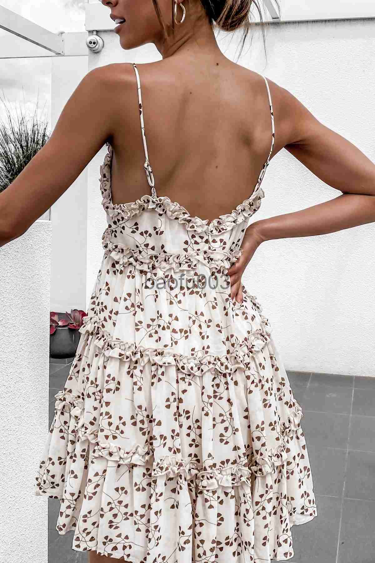 Casual Dresses Spaghetti Strap Floral Sundress Women Lace Trim Mini A-Line Dress Summer Prairie Chic Lady Flared Ruffled Short Dress Summer J230619