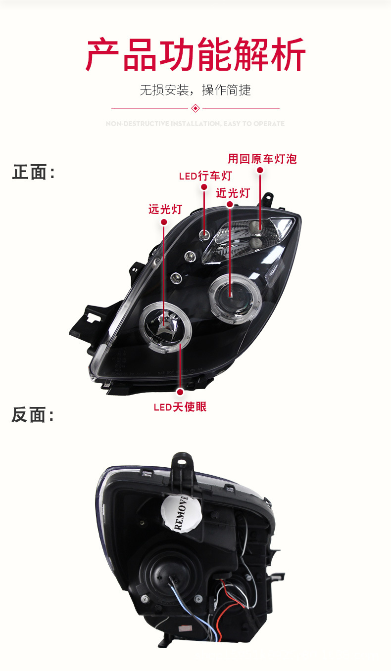 Car Headlight Assembly For Toyota Yaris 2008-20 12 LED Daytime Light Angel Eye Lens Xenon Headlights