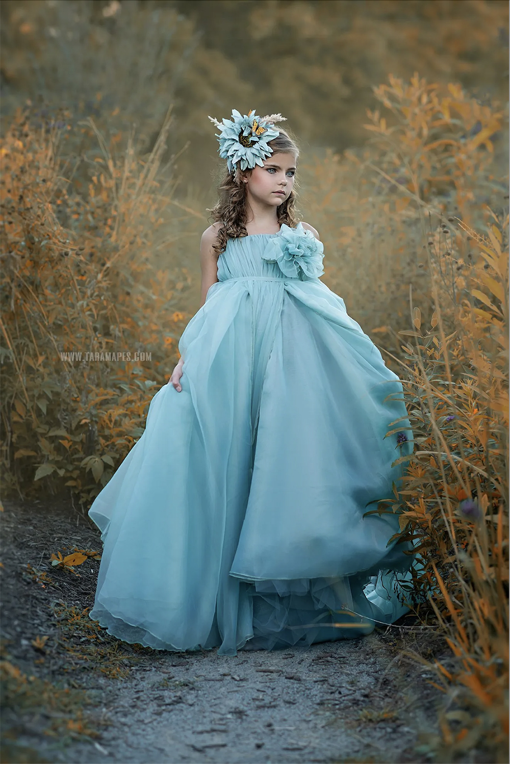 Light Sky Blue Boho Flower Girl Dresses Floral Kids Birthday Pageant Gowns For Photoshoot Tulle First Communion Dress