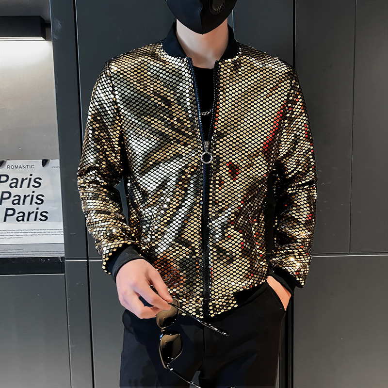 Men's Jackets Y2K Men's Streetwear Night Club Stage Thin Motorcycle Jackets Trendyol Men Hip Hop Sequined Bombers Jacket Coat Fashion Clothi