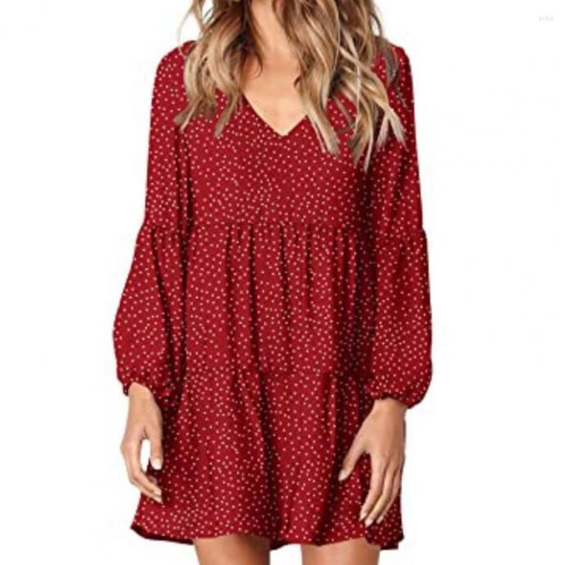 Casual Dresses Summer Dress 2024 Womens V-Neck Mid Rise Flowy Hem Mini Long Sleeve Leaf Print Women Ladies Clothing