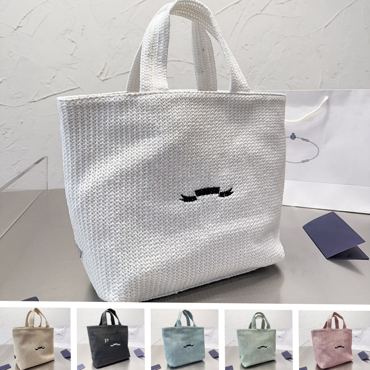 Prad Women Woven Beach Bags Designer Large Lightweight Tote Vegetable Basket Straw Weave Weekend Bag Top Handle Handbag colourful 33cm, #1-3
Prad Women Woven Beach Bags Designer Large Lightweight Tote Vegetable Basket Straw Weave Weekend Bag Top Handle Handbag colourful 33cm, #1-3