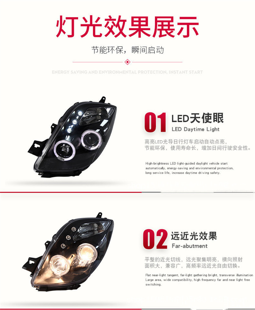 Car Headlight Assembly For Toyota Yaris 2008-20 12 LED Daytime Light Angel Eye Lens Xenon Headlights