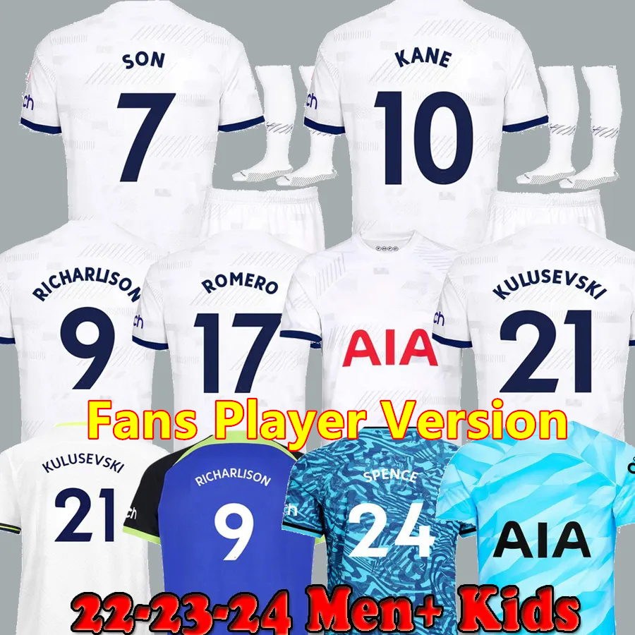 KANE SON 22 23 24 Soccer Jerseys Fans Player Version KULUSEVSKI RICHARLISON PERISIC PEDRO PORRO 2023 2024 ROMERO Football kit shirt SPURS top Men kids set unifomrs
KANE SON 22 23 24 Soccer Jerseys Fans Player Version KULUSEVSKI RICHARLISON PERISIC PEDRO PORRO 2023 2024 ROMERO Football kit shirt SPURS top Men kids set unifomrs