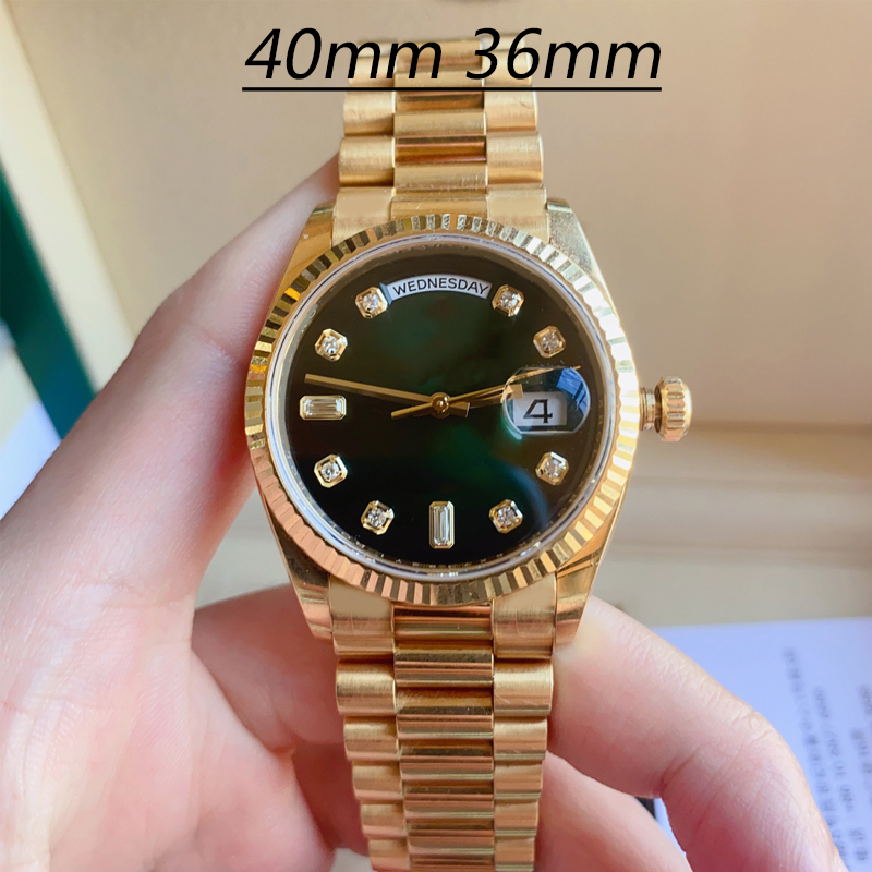 Green With diamond mens watches date automatic machine 40mm Gold 904L stainless steel strap sapphire Day Date 36mm Lady watch folding buckle waterproof Dhgate Rolej
Green With diamond mens watches date automatic machine 40mm Gold 904L stainless steel strap sapphire Day Date 36mm Lady watch folding buckle waterproof Dhgate Rolej