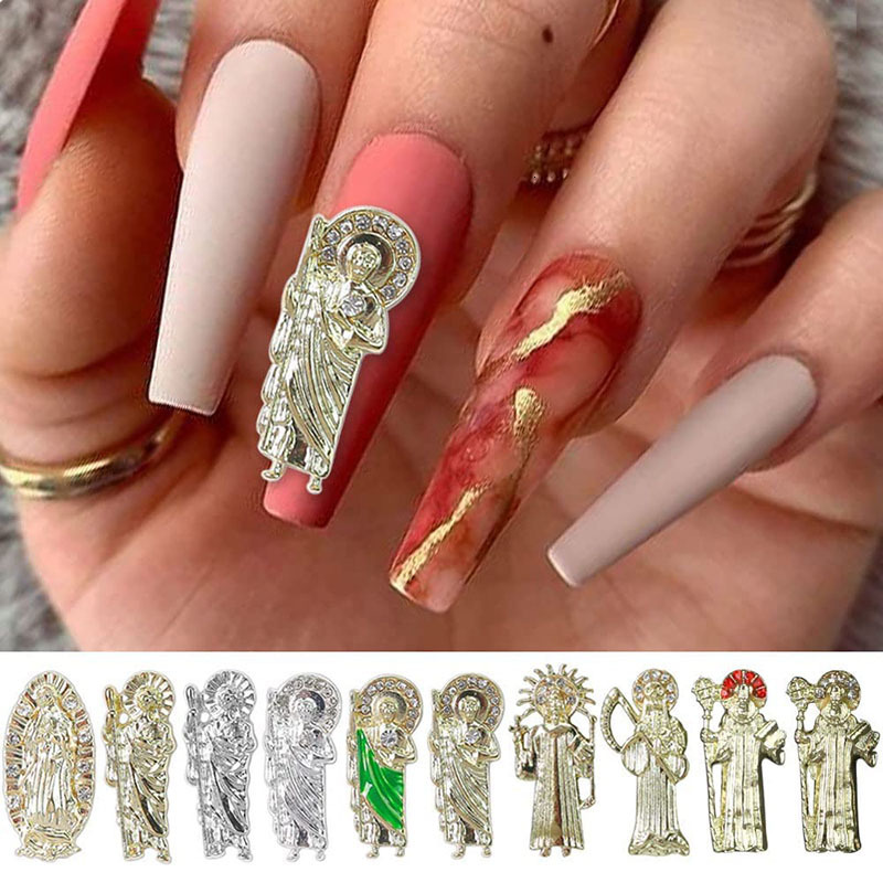 Nail Art Decorations 100pcs Virgin Mary Nail Charms 3D Crystal Nail Jewel Buddha Nail Art Decoration Religious Nail Art Rhinestones for Acrylic Nails 