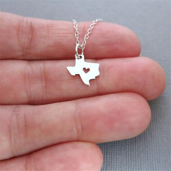 Outline State of Texas Map Necklace USA TX City Necklace Geometric Geography Heart Love Texas Chain Collar Choker Hometown Gifts