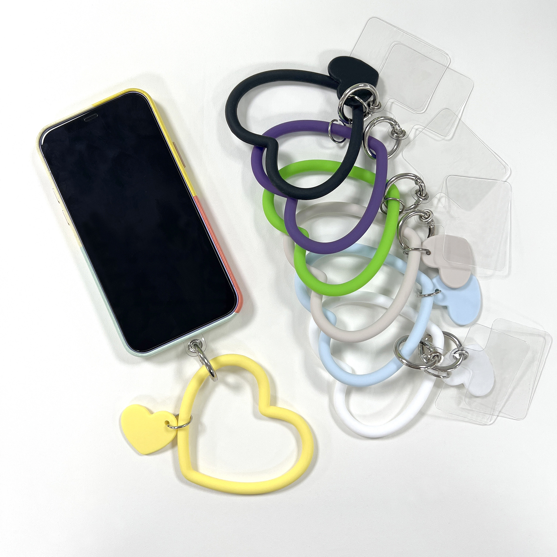 Explosive mobile phone key ring solid color silicone antiloss key ring bracelet heartshaped mobile phone lanyard