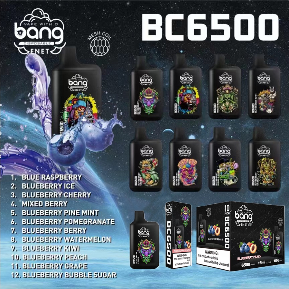 Bang ENET BC6500 Puffs Disposable E Cigarettes 5% 15ml Capacity 12 Flavors Vape Pen Rechargeable 650mAh Battery
Bang ENET BC6500 Puffs Disposable E Cigarettes 5% 15ml Capacity 12 Flavors Vape Pen Rechargeable 650mAh Battery