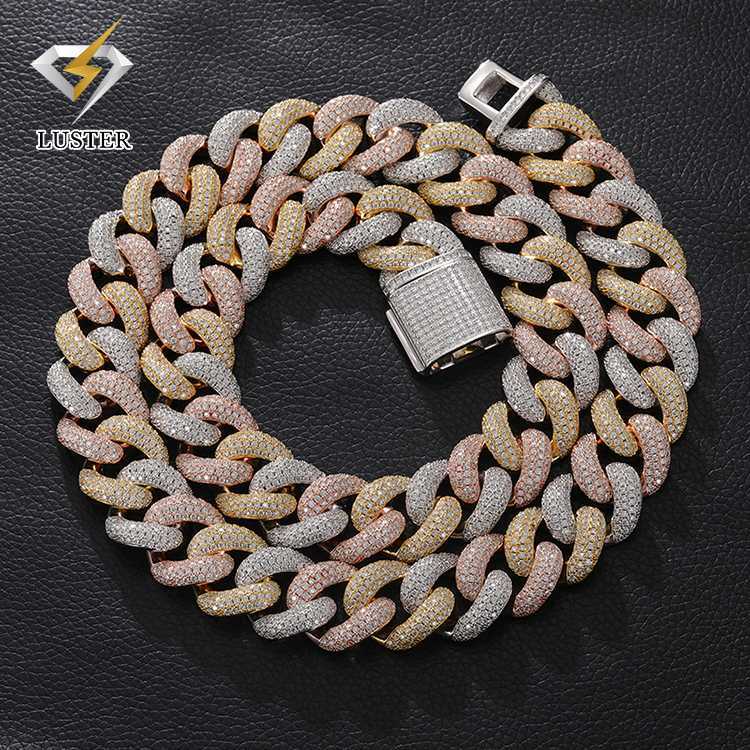 2023 Hip Hop Trendy Plated Miami Hot Sale 20mm 3 Color S925 Sterling Silver Gold Moissanite Cuban Link Cuban Moissanite Chain
2023 Hip Hop Trendy Plated Miami Hot Sale 20mm 3 Color S925 Sterling Silver Gold Moissanite Cuban Link Cuban Moissanite Chain