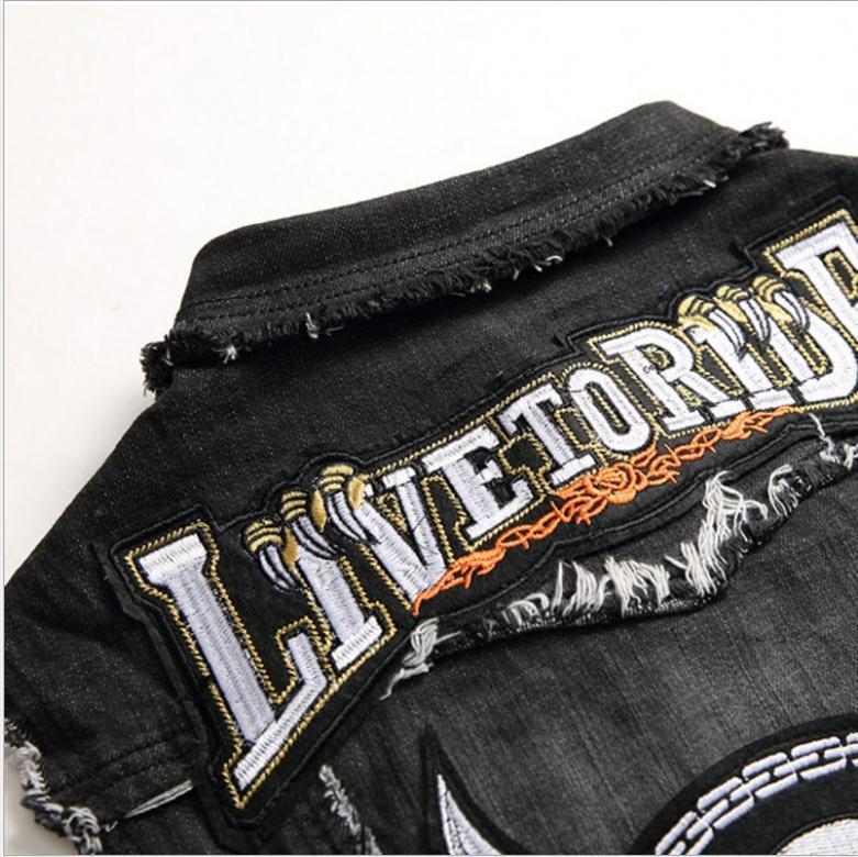 Men's Vests Mens Punk Denim Black Skull Embroidery Waistcoat Slim Fit Fashion Jeans Sleeveless Jacket Male Vest Tops 230620