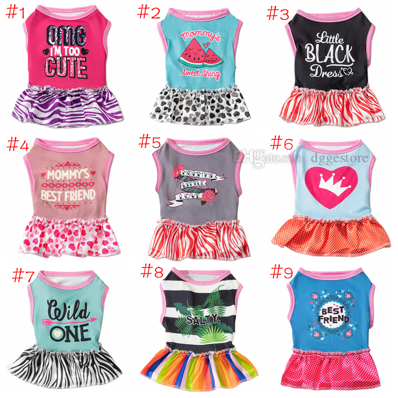Small Cute Girl Female Dog Dress Mommy Puppy Shirt Skirt Doggie Dresses Pet Summer Clothes Apparel for Dogs and Cats 18 Color Wholesale S A758