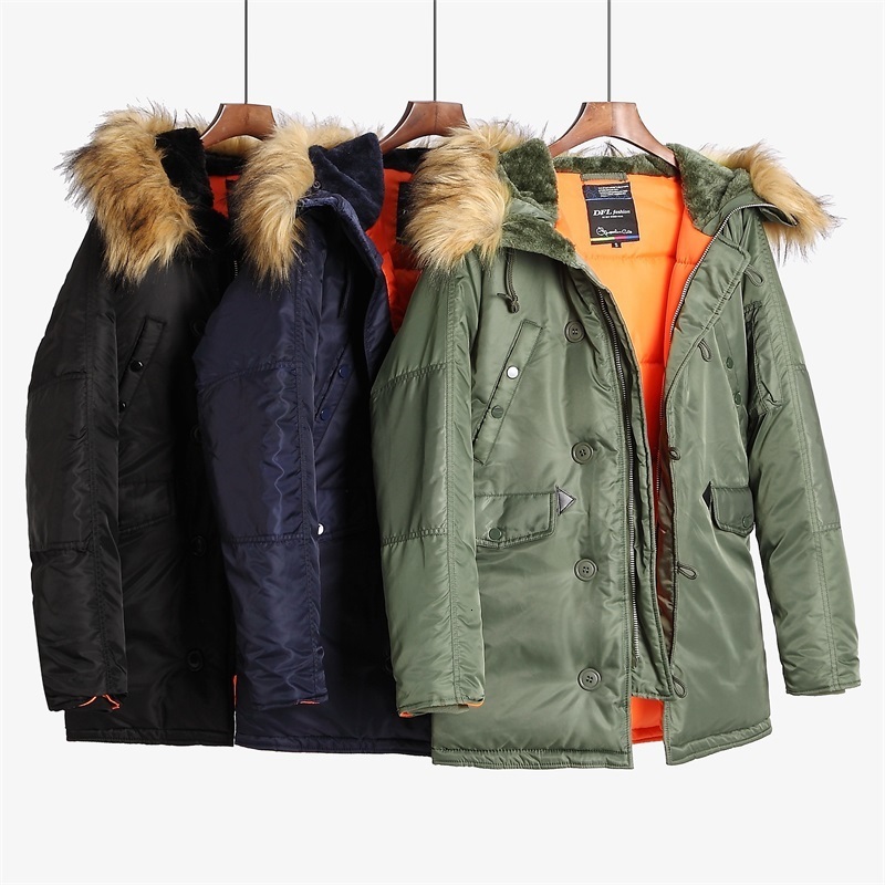 Men's Jackets N 3B Winter ALASKA Coat Men Fur Hood Slim Fit Thick Parka Padded Military Jacket for Cold Weather 230620
