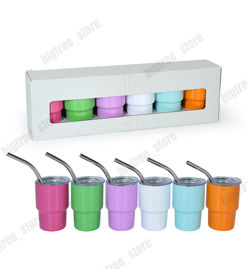 3oz Sublimation Shot Glass Cup 90ML Wine Tumbler Double Wall Stainless Steel Shot Glass Non Vacuum With Lid And Straw for DIY