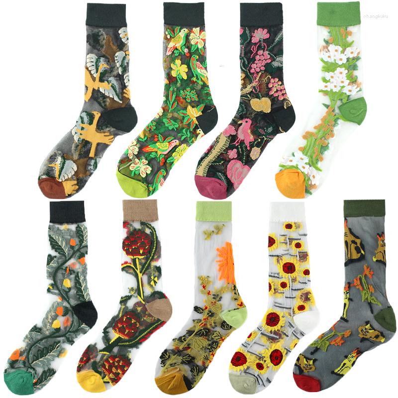Women Socks France Art Floral Design Transparent Crystal Funny Thin Novelty Harajuku Silk Elegant Tide Sokken Femme Girls
Women Socks France Art Floral Design Transparent Crystal Funny Thin Novelty Harajuku Silk Elegant Tide Sokken Femme Girls