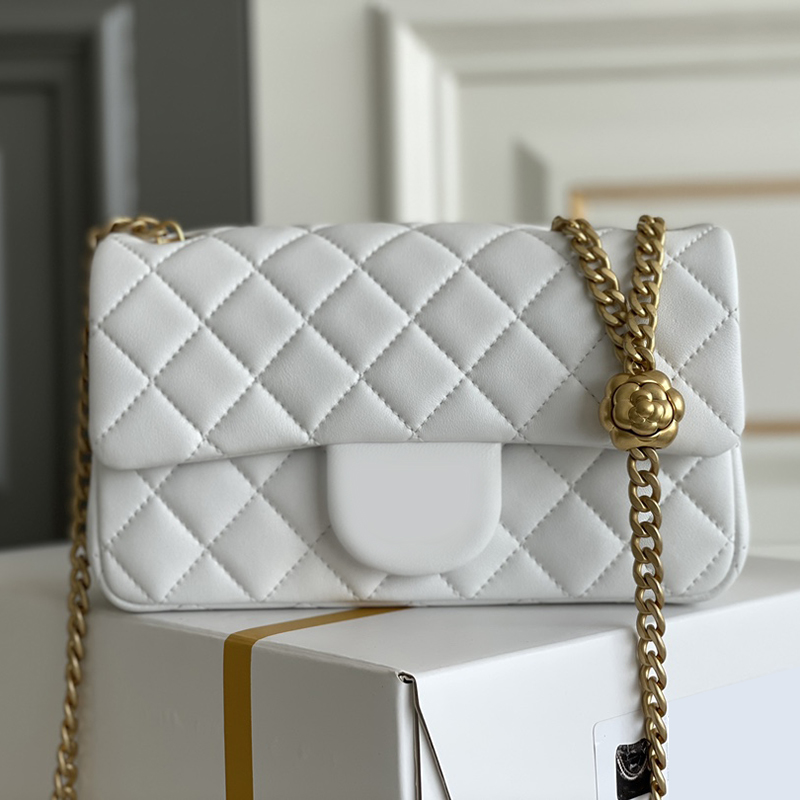 Lambskin Chain Bag 20CM Camellia Adjustable Buckle Crossbody Bag 10A Designer Mini Flap Bag With Box C077, White
Lambskin Chain Bag 20CM Camellia Adjustable Buckle Crossbody Bag 10A Designer Mini Flap Bag With Box C077, White