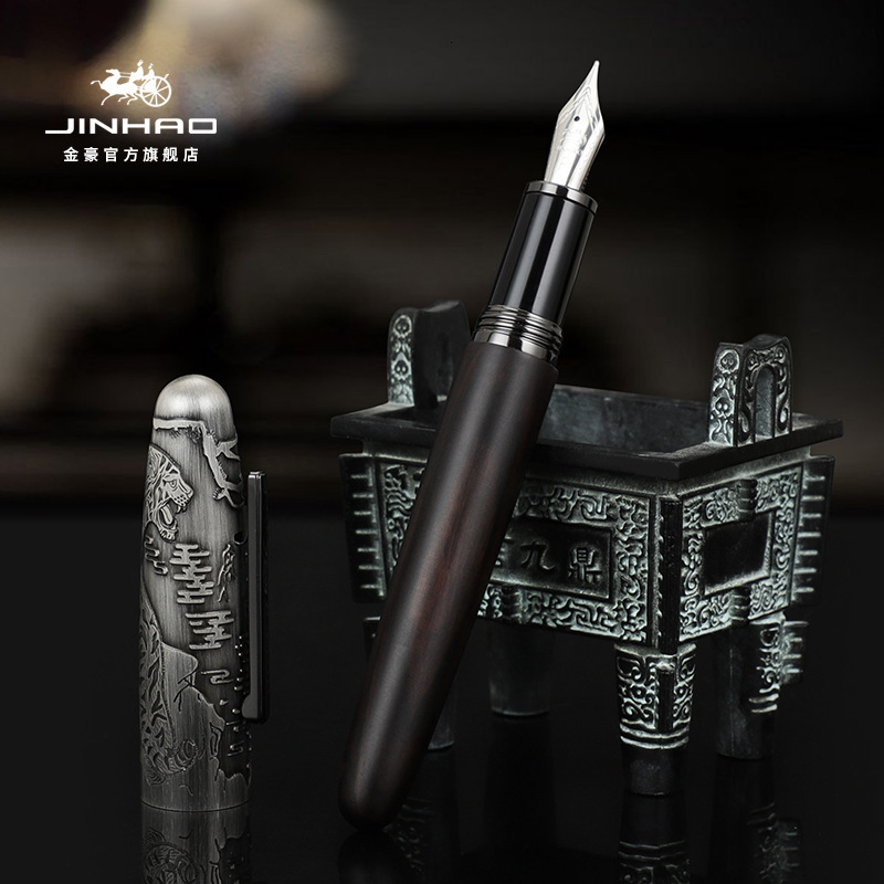Fountain Pens Jinhao 9056 Tiger Embossed Fountain Pen EFFMBent Nib Handmade Wooden Writing Office Pen Set Business Stationery Gifts 230620