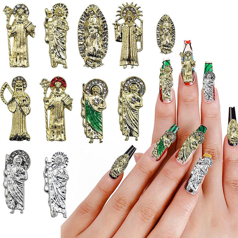 Nail Art Decorations 100pcs Virgin Mary Nail Charms 3D Crystal Nail Jewel Buddha Nail Art Decoration Religious Nail Art Rhinestones for Acrylic Nails 