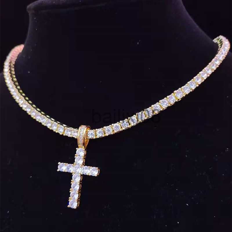 Necklaces Men Women Hip Hop Cross Pendant Neckle with 4mm Zircon Tennis Chain Iced out Bg Neckles HipHop Jewelry Fashion Gift J230620