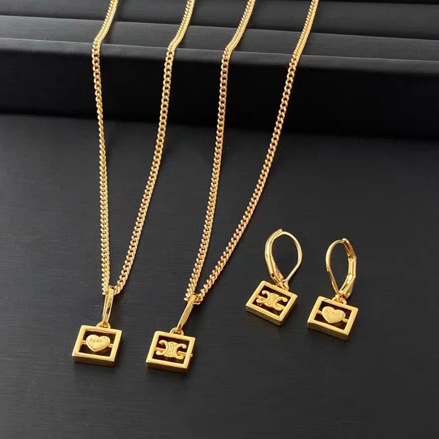 14K gold plated luxury brand designer hollow heart square pendant necklace earrings for ladies Christmas gift, Golden
14K gold plated luxury brand designer hollow heart square pendant necklace earrings for ladies Christmas gift, Golden
