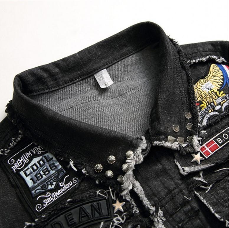 Men's Vests Mens Punk Denim Black Skull Embroidery Waistcoat Slim Fit Fashion Jeans Sleeveless Jacket Male Vest Tops 230620