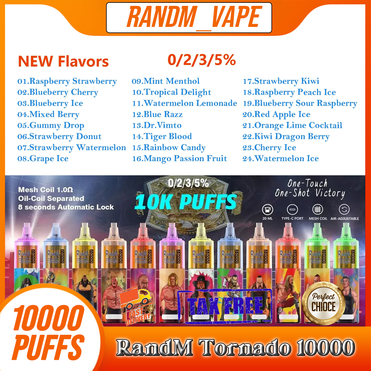Original RandM Tornado 10000 Puff Disposable Vape Pen E Cigarette Rechargeable Battery Airflow Control Mesh Coil 20ml 10K Big Vapor Kit Authentic 10K
Original RandM Tornado 10000 Puff Disposable Vape Pen E Cigarette Rechargeable Battery Airflow Control Mesh Coil 20ml 10K Big Vapor Kit Authentic 10K