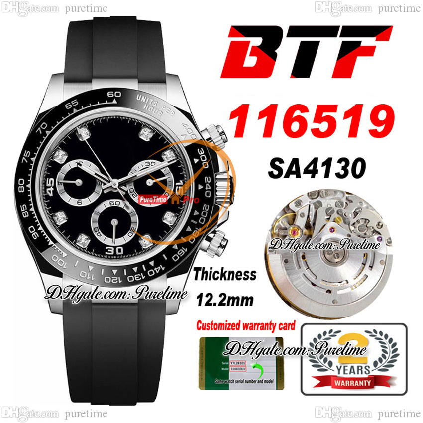 BTF Better SA4130 Automatic Chronograph Mens Watch 904L Steel Ceramic Bezel Black Diamonds Dial Oysterflex Rubber Super Edition TH 12.2mm Reloj Hombre Puretime A1, Bt-ss-04
BTF Better SA4130 Automatic Chronograph Mens Watch 904L Steel Ceramic Bezel Black Diamonds Dial Oysterflex Rubber Super Edition TH 12.2mm Reloj Hombre Puretime A1, Bt-ss-04