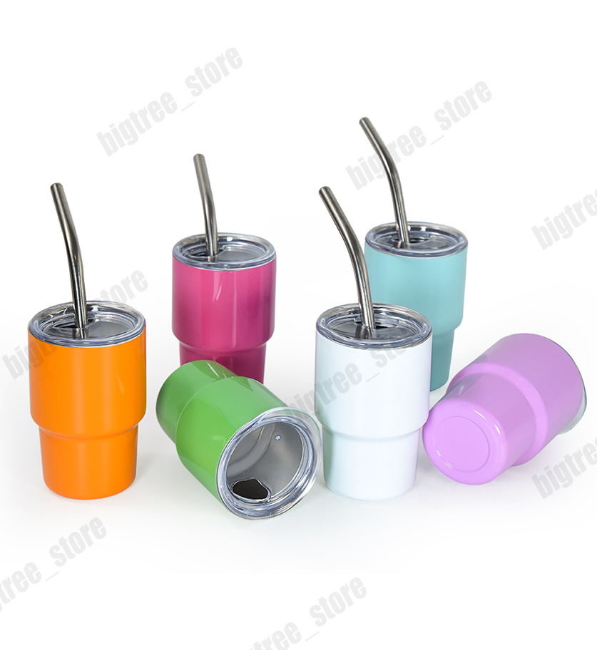 3oz Sublimation Shot Glass Cup 90ML Wine Tumbler Double Wall Stainless Steel Shot Glass Non Vacuum With Lid And Straw for DIY