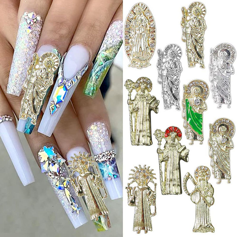 Nail Art Decorations 100pcs Virgin Mary Nail Charms 3D Crystal Nail Jewel Buddha Nail Art Decoration Religious Nail Art Rhinestones for Acrylic Nails 