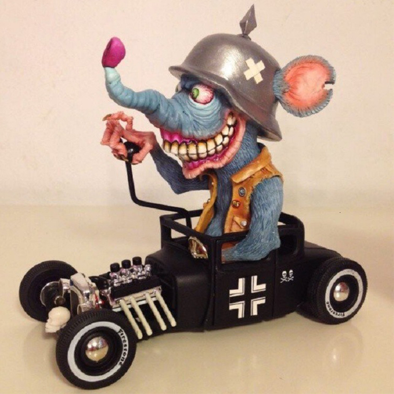 Decorative Objects Figurines Horror Car Decor Angry Big Mouth Monster Driving Statue Rat Crazy Mouse Halloween Resin Sculpture Ornament Home 230619