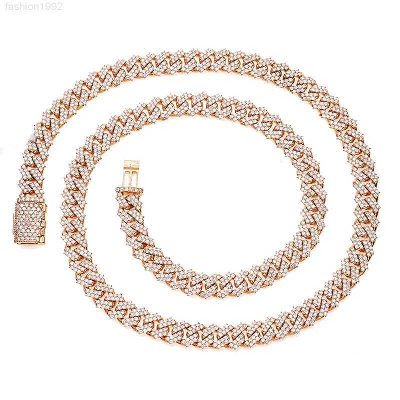 Luxury 925 Silver Rose Gold Plated Iced Out Cz Cuban Link Chain Necklace