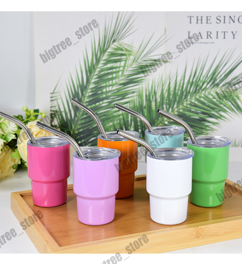 3oz Sublimation Shot Glass Cup 90ML Wine Tumbler Double Wall Stainless Steel Shot Glass Non Vacuum With Lid And Straw for DIY