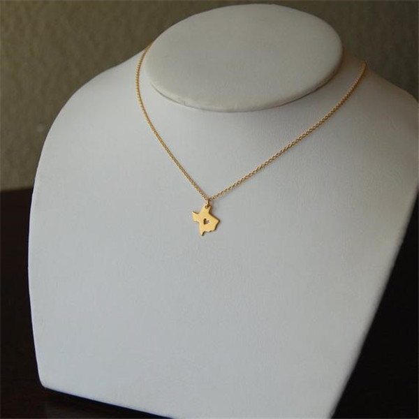Outline State of Texas Map Necklace USA TX City Necklace Geometric Geography Heart Love Texas Chain Collar Choker Hometown Gifts