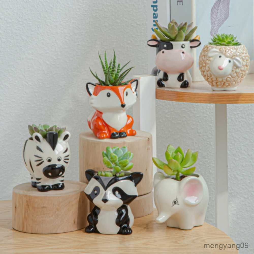 Planters Pots Creative Animal Ceramic Flowerpot Succulents Planter Water Planting Container Sheep Fox Shape Decorative Pot Desktop Ornaments L260