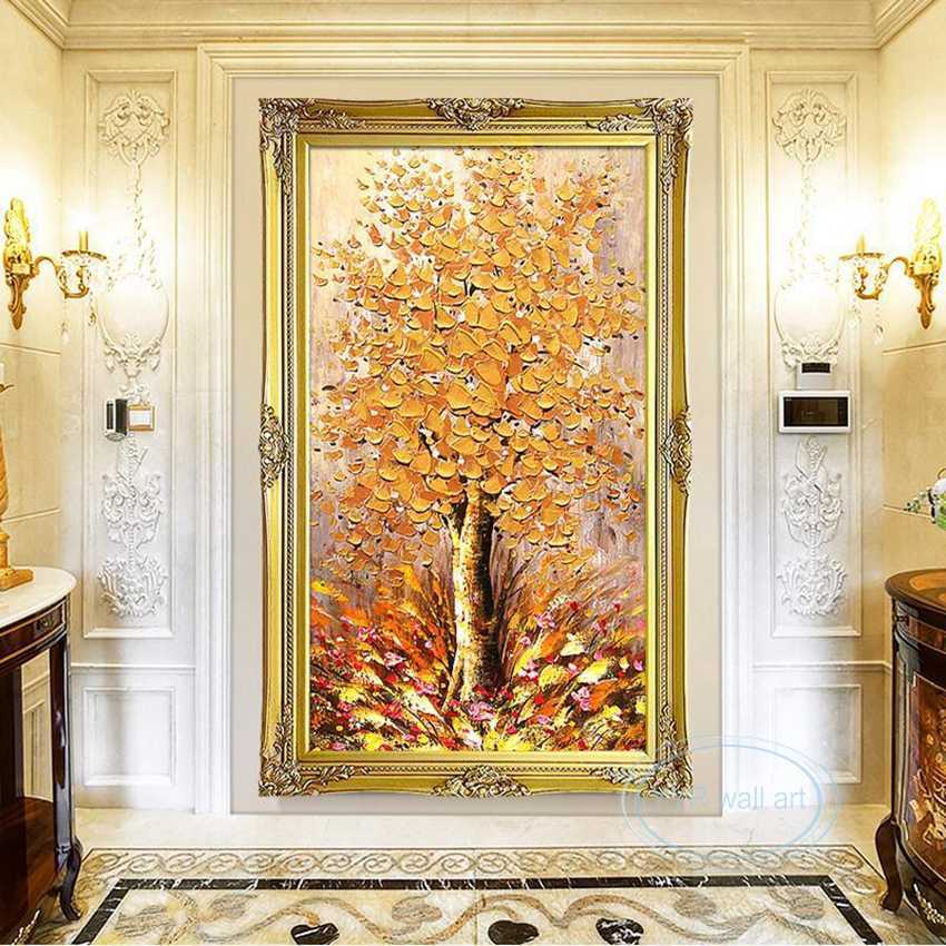 Abstract Golden Fortune Tree 3D Texture Art Poster Handmade Oil Painting Wall Decor Picture Home Hotel Restaurant Custom Mural L230620