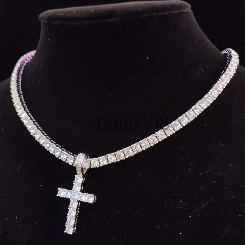 Necklaces Men Women Hip Hop Cross Pendant Neckle with 4mm Zircon Tennis Chain Iced out Bg Neckles HipHop Jewelry Fashion Gift J230620