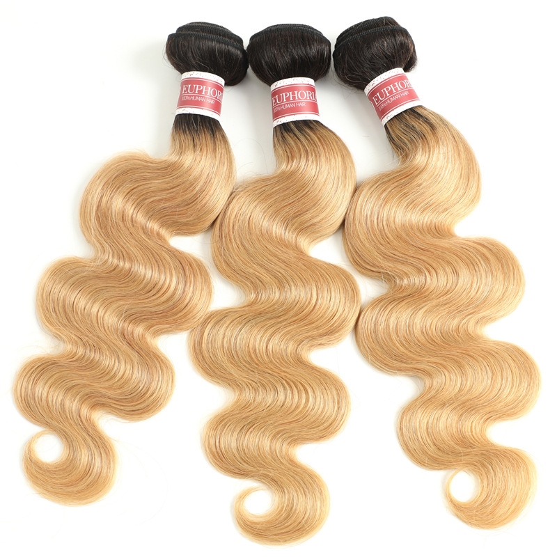 Brazilian Peruvian Indian 100% Human Hair Extensions Double Wefts 1B/27 Ombre Color Silky Straight Body Wave 10-32inch 4 Bundles