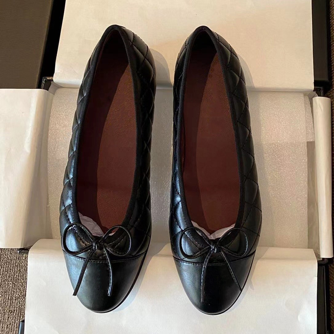 Designer shoes Paris Brand designer Black Ballet Flats Shoes Women Quilted Genuine Leather Slip on Ballerina Luxury Round Toe Ladies Dress Shoes