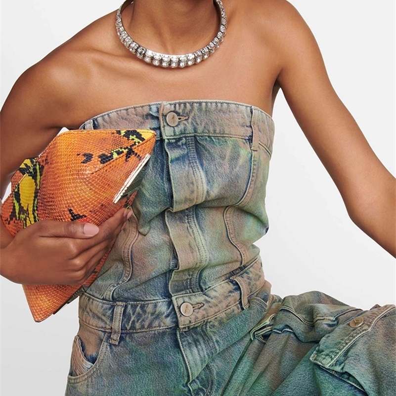 Women's Shorts Vintage Street Denim Jumpsuit Women Spring Summer Punk Rock Style Colorful Strapless Slim Fit Old Washed Wide Leg Pants 230619
