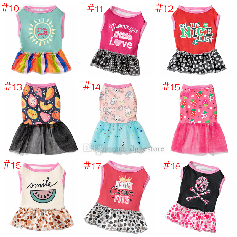 Small Cute Girl Female Dog Dress Mommy Puppy Shirt Skirt Doggie Dresses Pet Summer Clothes Apparel for Dogs and Cats 18 Color Wholesale S A758
