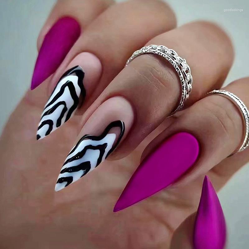 False Nails 24Pcs Long Stiletto With Almond Design Purple Wave Line French Fake Nail Full Cover Press On Wearable Tips, 186
False Nails 24Pcs Long Stiletto With Almond Design Purple Wave Line French Fake Nail Full Cover Press On Wearable Tips, 186
