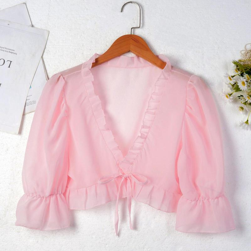 Women's Jackets Womens 3/4 Sleeve See-though Adorable Frilly Chiffon Cardigan Semi See Through Bolero Shrug Lace-up Crop Top Cove Ups, Champagne
Women's Jackets Womens 3/4 Sleeve See-though Adorable Frilly Chiffon Cardigan Semi See Through Bolero Shrug Lace-up Crop Top Cove Ups, Champagne