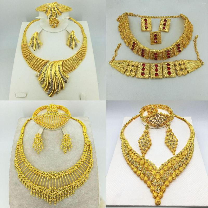 Necklace Earrings Set European Jewelry Fashion Alloy Bracelet Ring Four Piece Dubai Bridal Wedding High Quality, Picture shown
Necklace Earrings Set European Jewelry Fashion Alloy Bracelet Ring Four Piece Dubai Bridal Wedding High Quality, Picture shown