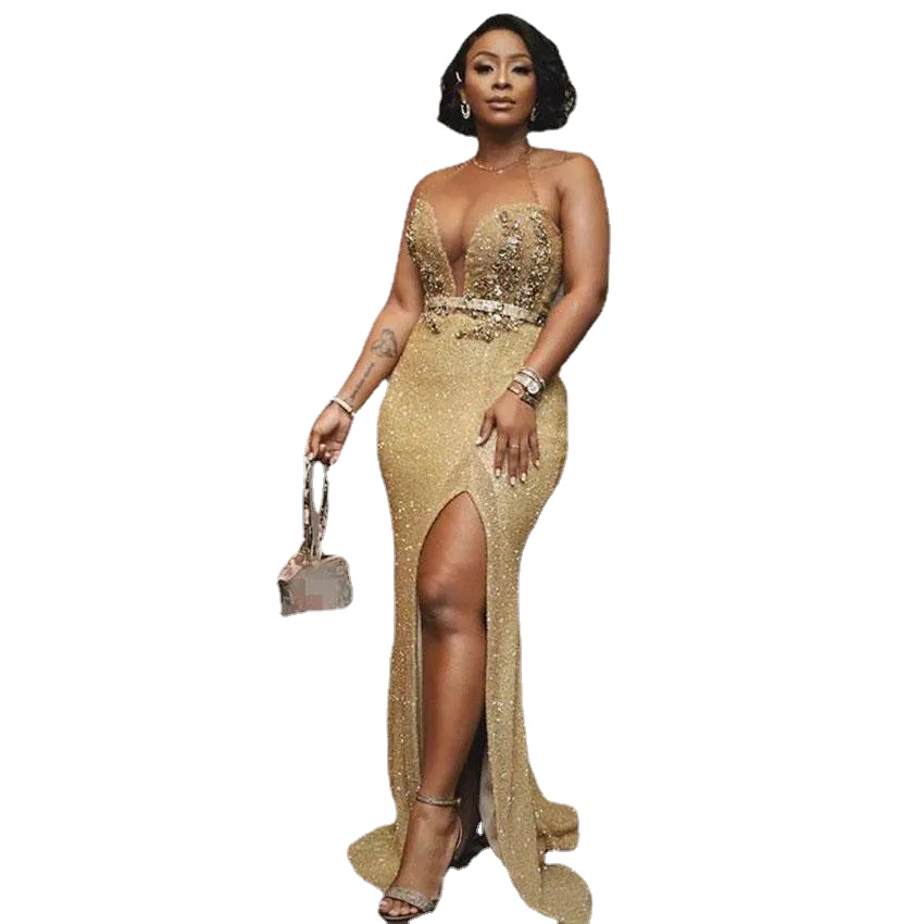 Aso Ebi Arabic Gold Mermaid Evening Dresses Beaded Crystals Prom Dresses High Split Formal Party Gowns
Aso Ebi Arabic Gold Mermaid Evening Dresses Beaded Crystals Prom Dresses High Split Formal Party Gowns