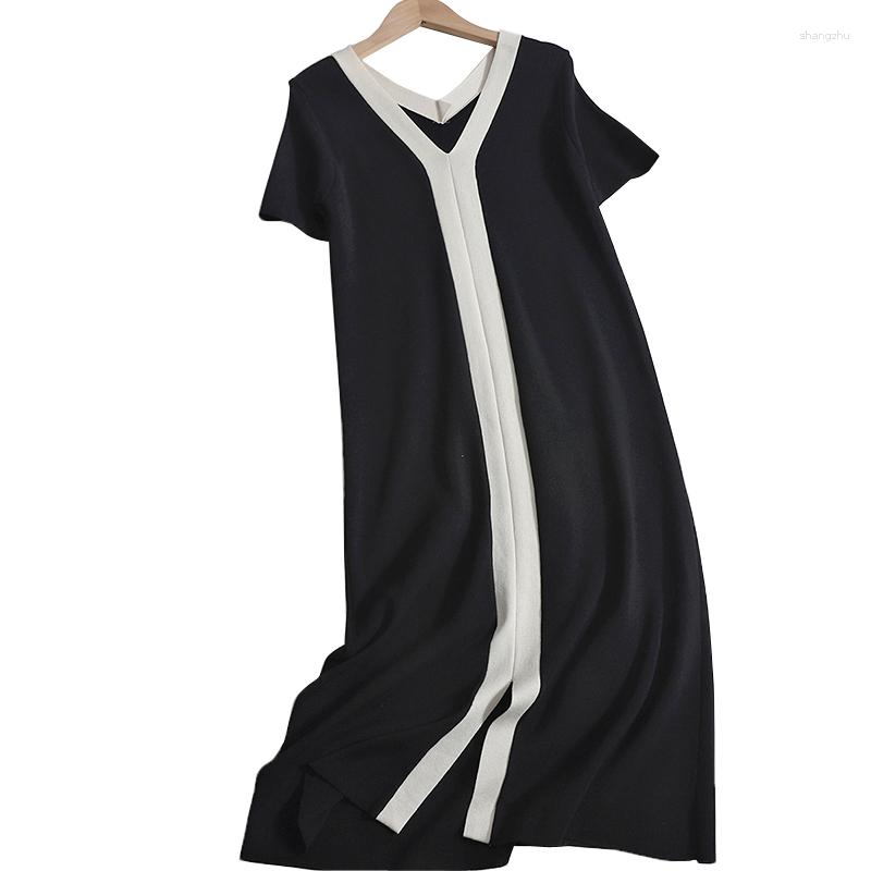 Party Dresses Retro Simple V-Neck Stitching Contrast Color Waist Short-Sleeved Slit Knitted Midi A Line Dress Women's Summer Style, Beige
Party Dresses Retro Simple V-Neck Stitching Contrast Color Waist Short-Sleeved Slit Knitted Midi A Line Dress Women's Summer Style, Beige