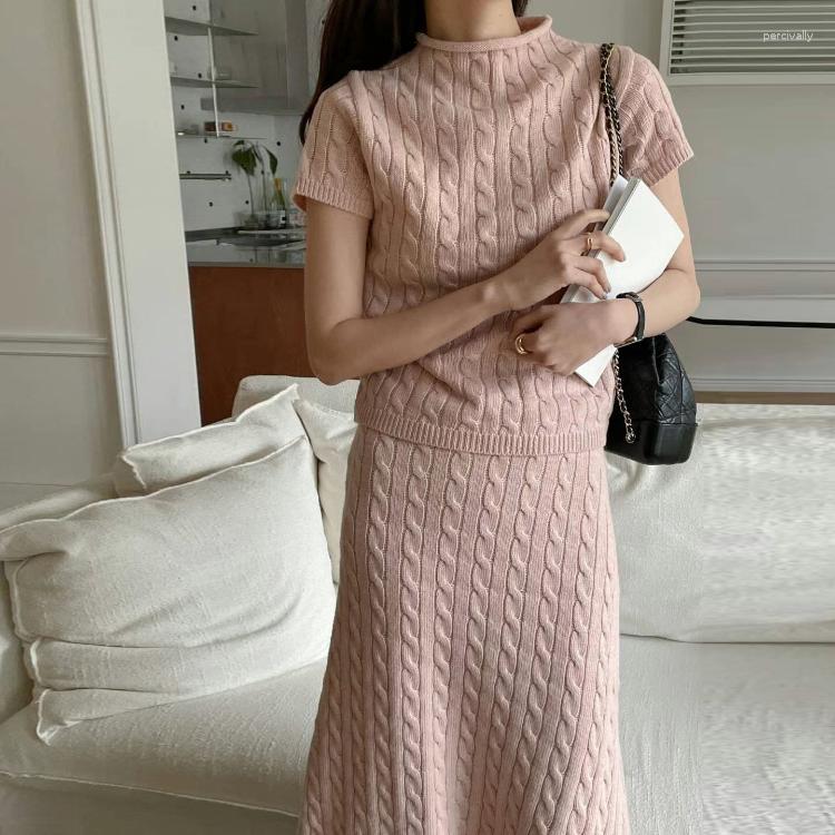 Work Dresses Korean Fashion Twist Knit Two Piece Set For Women Summer Short Sleeve Pullover Tops A-line Long Skirt Sets Elegant Suit, Pink
Work Dresses Korean Fashion Twist Knit Two Piece Set For Women Summer Short Sleeve Pullover Tops A-line Long Skirt Sets Elegant Suit, Pink