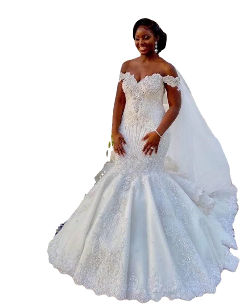 Luxury Mermaid Wedding Dresses Bride Gown Off the Shoulder Crystals Lace Applique Sweep Train Custom Made Plus Size African vestidos de novia, Beige
Luxury Mermaid Wedding Dresses Bride Gown Off the Shoulder Crystals Lace Applique Sweep Train Custom Made Plus Size African vestidos de novia, Beige