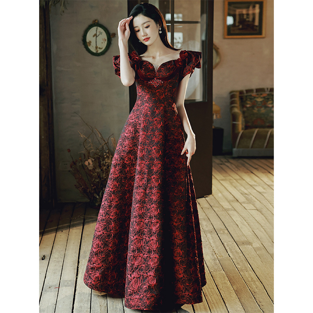 Dark Red Evening Dress Floral Print Jacquard Luxury Square Collar Puff Sleeve Strapless A-Line Lace Up Beading Women Party Gowns
Dark Red Evening Dress Floral Print Jacquard Luxury Square Collar Puff Sleeve Strapless A-Line Lace Up Beading Women Party Gowns