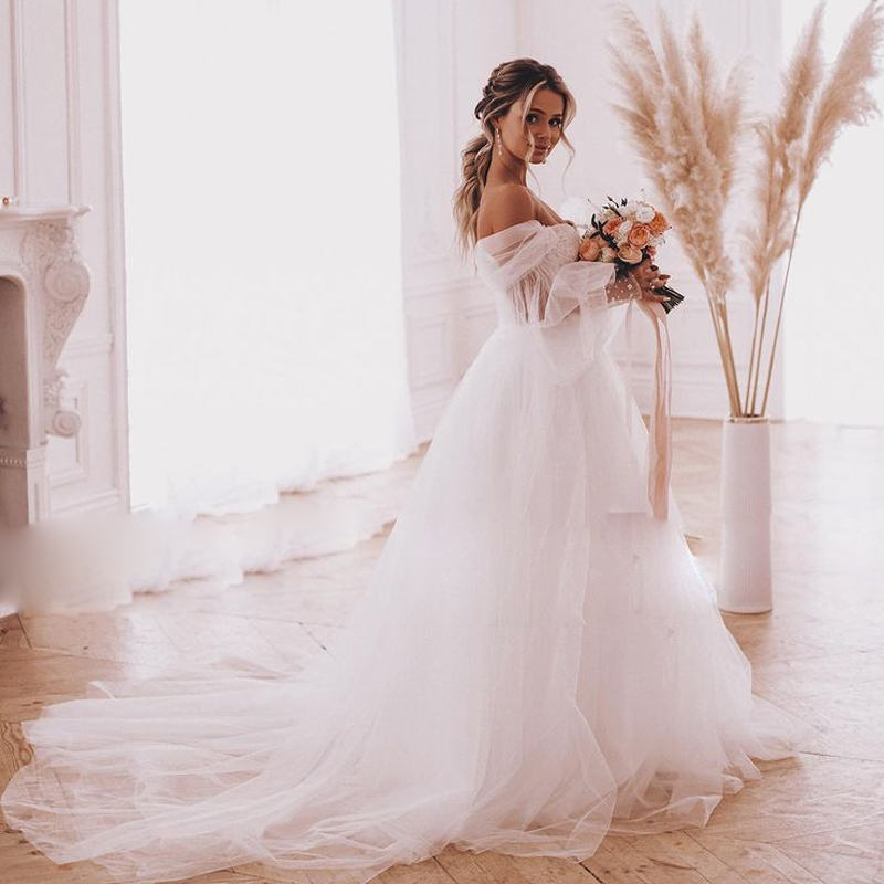 Summer Country Lace Corset Wedding Dress With Remove Bishop Sleeves Off Shoulder Bridal Wedding Gown Sexy Back Women Dress For Bride, Silver
Summer Country Lace Corset Wedding Dress With Remove Bishop Sleeves Off Shoulder Bridal Wedding Gown Sexy Back Women Dress For Bride, Silver